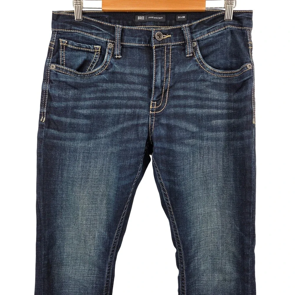 BKE Jake Straight Jeans 34x38 Dark Wash Stretch Denim Tall Indigo